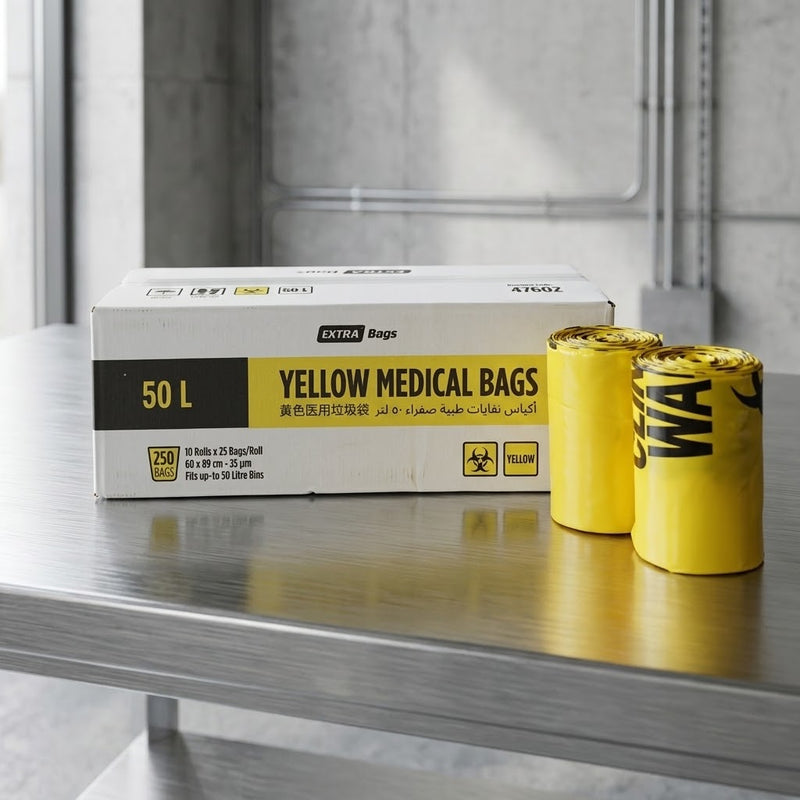 50L Yellow Clinical Waste Bags Roll, 25 Bags