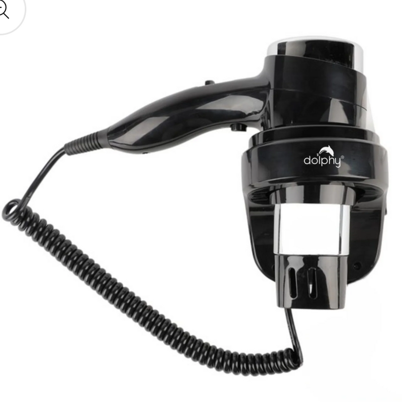 Dolphy Black ABS 1600W Wall-Mounted Hair Dryer | Commercial Hotel Hair Dryer Australia