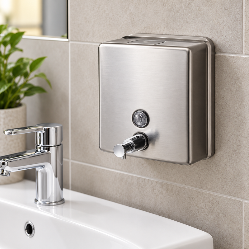 Stainless Steel Soap Dispenser 1.2L – Lockable, Satin Finish & Vandal Resistant (Square or Vertical)