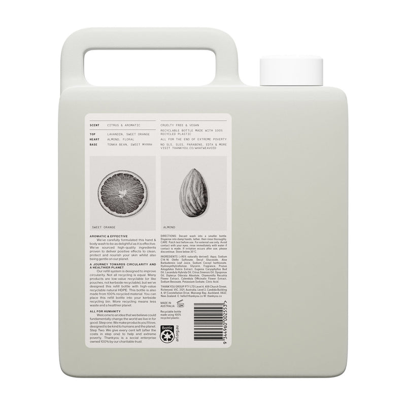 Thankyou Hand & Body Wash 3L Refill Sweet Orange & Almond – Case of 2