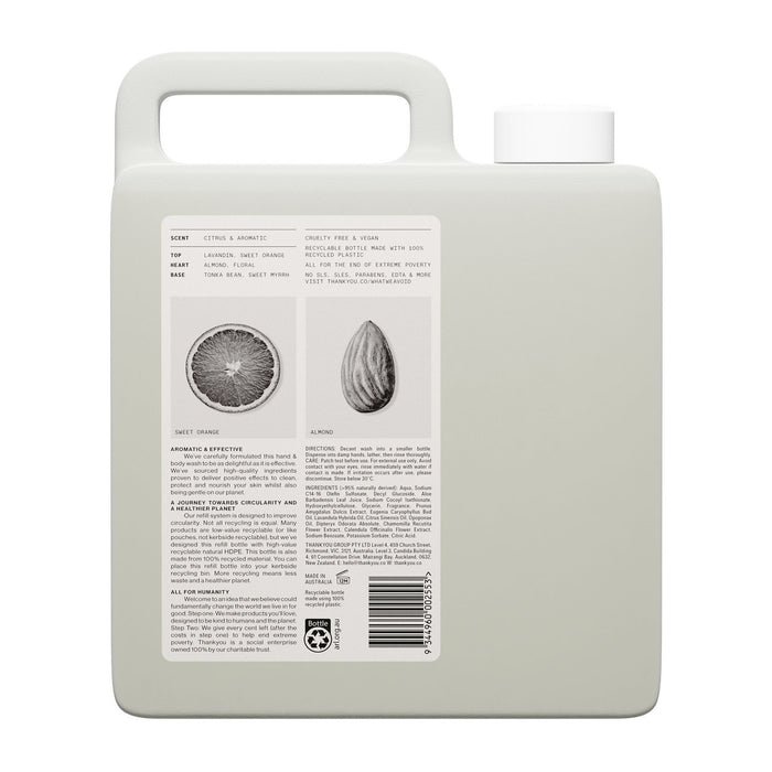 Thankyou Hand & Body Wash 3L Refill Sweet Orange & Almond – Case of 2