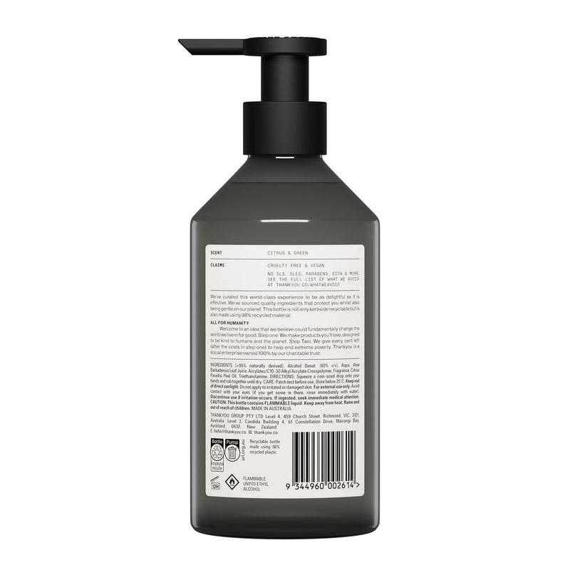 Thankyou Hand Sanitiser Gel Grapefruit 500ml – Case of 3