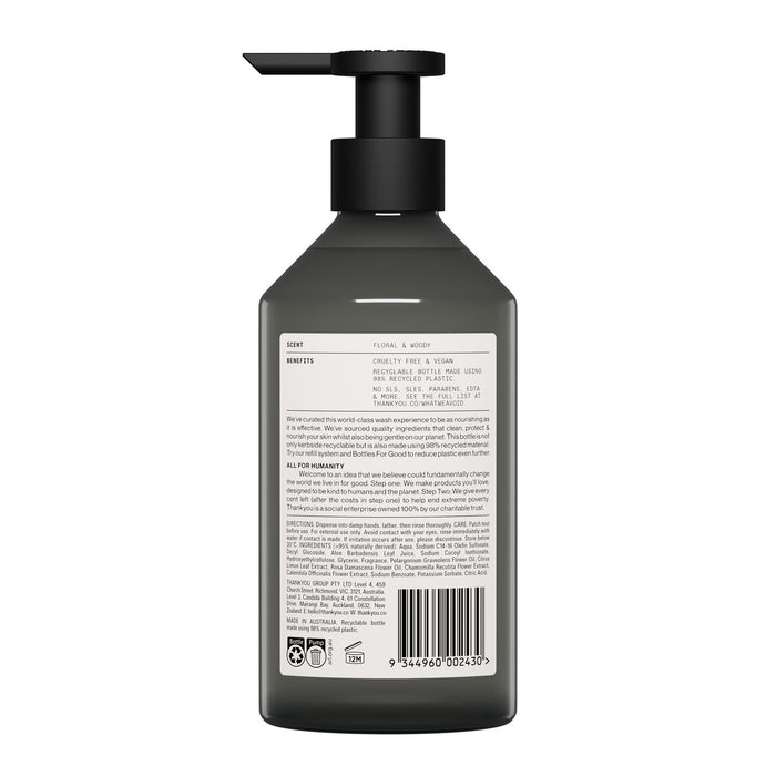 Thankyou Natural Hand Wash Geranium, Rose & Wood 500ml – Case of 3