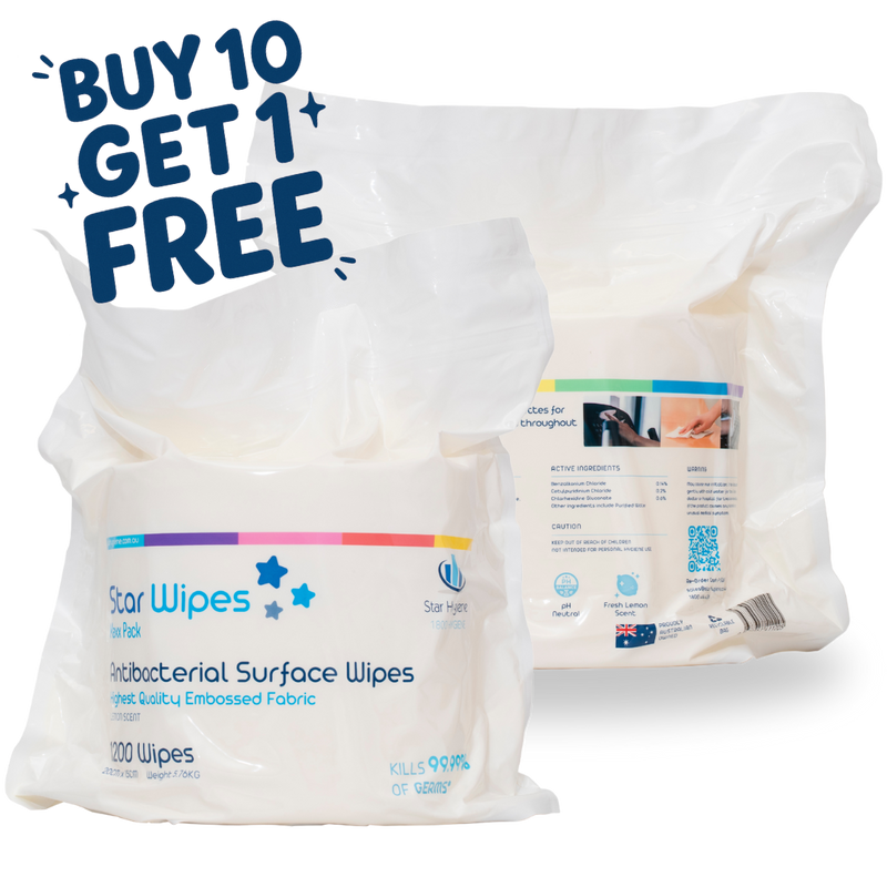 Star Wipes Antibacterial Surface Wipes 1200 Wipes (CTN 4) - Buy 10 get 1 Free