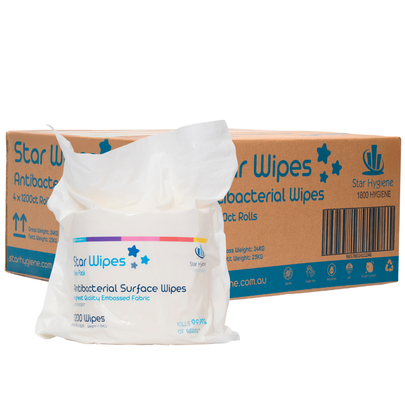 Star Wipes Antibacterial Surface Wipes 1200 Wipes (CTN 4)– Lemon Scent