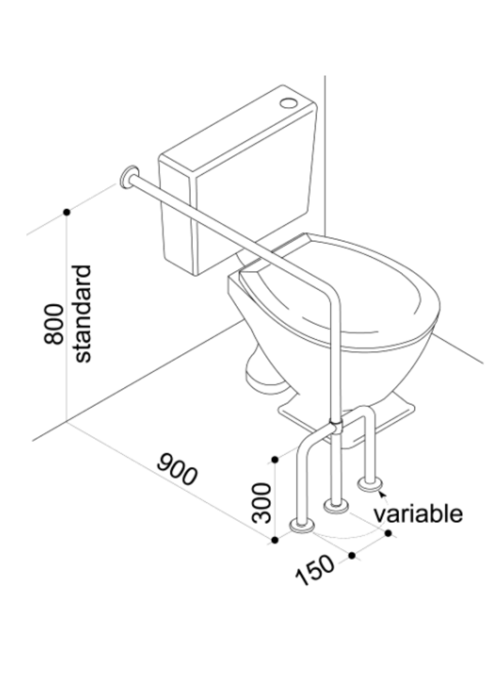 Modification Drawings Toilet Rails ASI JDMACDONALD GRAB RAIL – TOILET WALL TO FLOOR WITH OUTRIGGER 800 X ...
