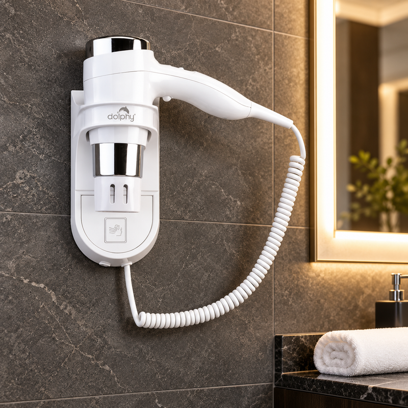 Dolphy Wall-Mount Hair Dryer 1600W - White | Commercial Hotel Hair Dryer Australia