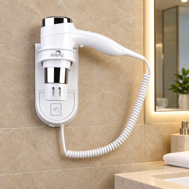 Dolphy Wall-Mount Hair Dryer 1600W - White | Commercial Hotel Hair Dryer Australia