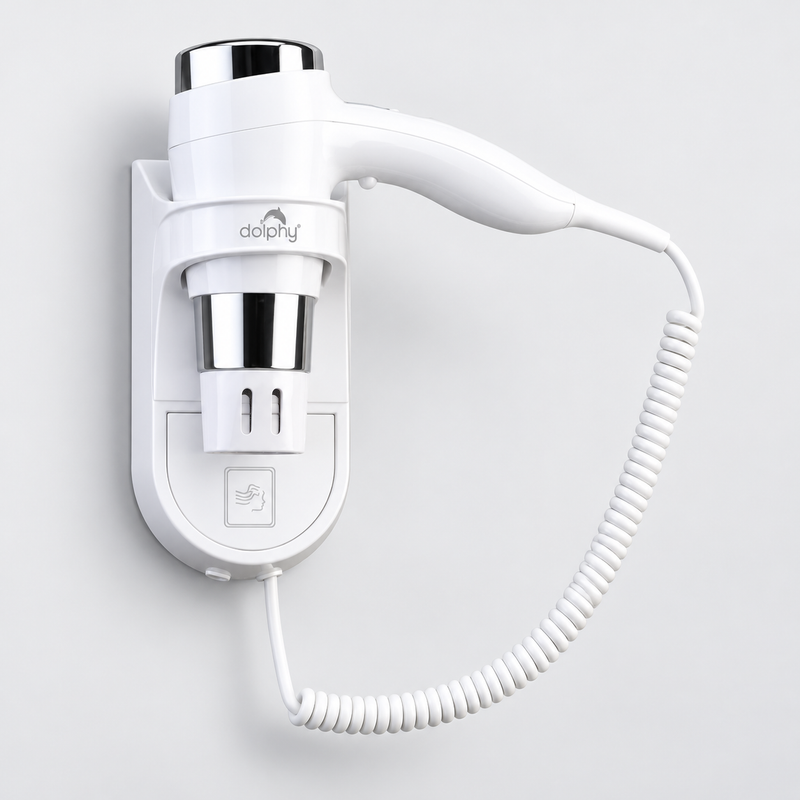 Dolphy Wall-Mount Hair Dryer 1600W - White | Commercial Hotel Hair Dryer Australia