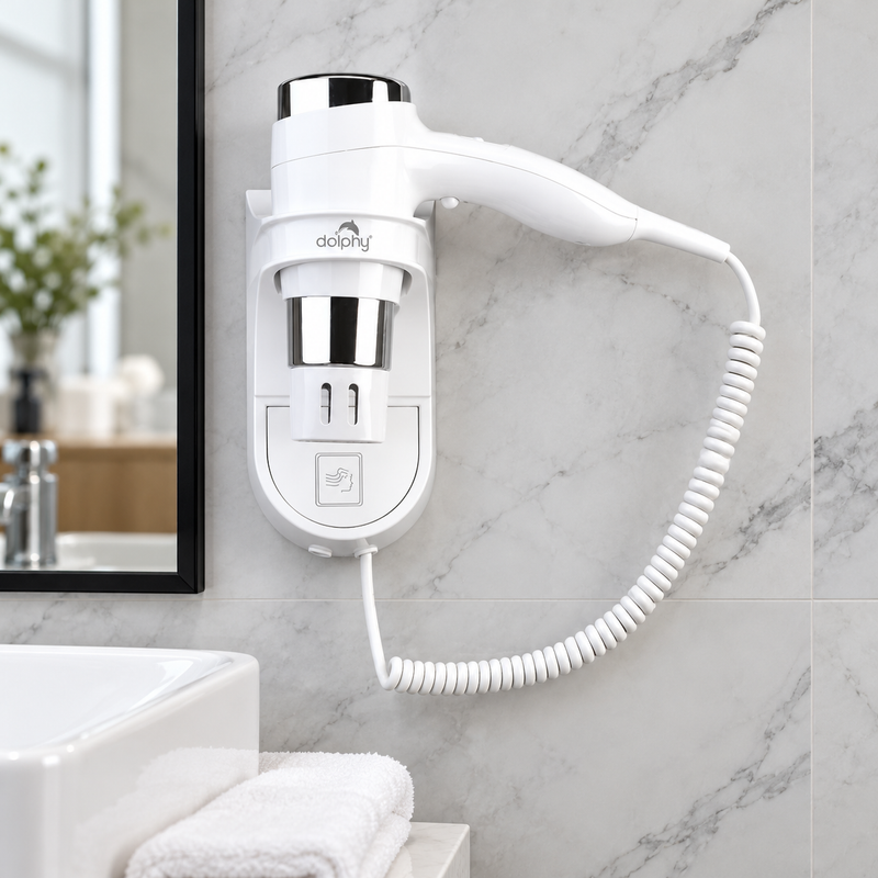 Dolphy Wall-Mount Hair Dryer 1600W - White | Commercial Hotel Hair Dryer Australia
