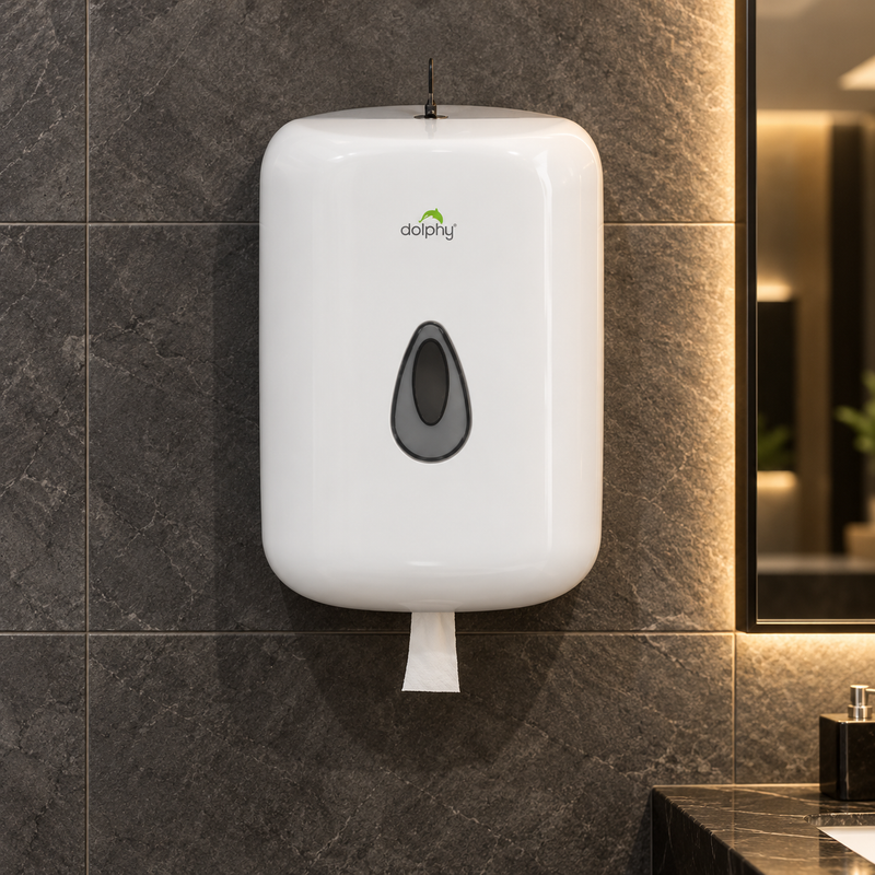 Dolphy Centre Pull Paper Towel Dispenser – White Wall Mount Australia