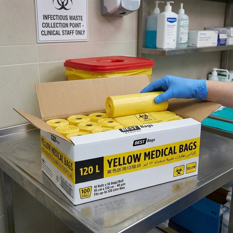 120L Yellow Clinical Waste Bags Roll (CTN 10) | Hazardous Medical Waste Bags