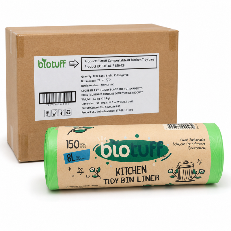 Biotuff Compostable Kitchen Tidy Bin Liners 8L | 1200 Bags | AS4736 Certified