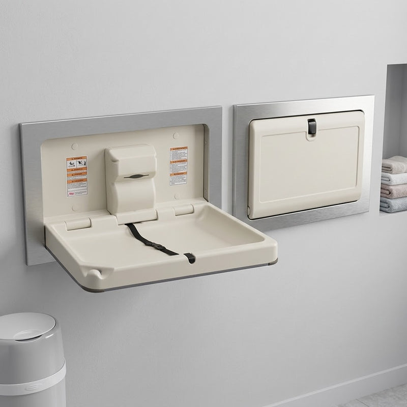 ASI JD Macdonald BABY CHANGE STATION, PARALLEL, CLAD STAINLESS STEEL – RECESSED