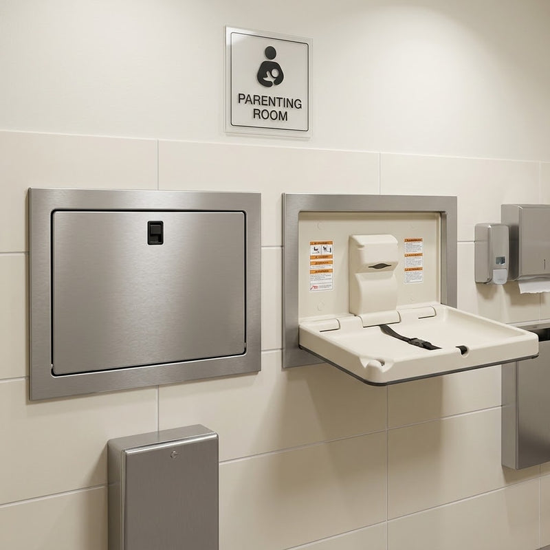 ASI JD Macdonald BABY CHANGE STATION, PARALLEL, CLAD STAINLESS STEEL – RECESSED