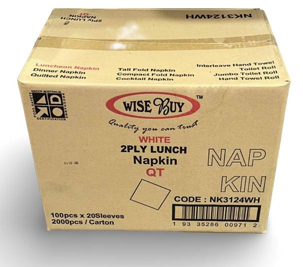 2ply White Lunch Napkins QT Fold (CTN 2000)