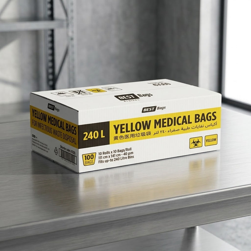 240L Yellow Clinical Waste Bags Roll (CTN 100) | Biodegradable Medical Waste Bags