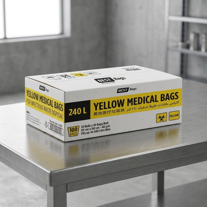 240L Yellow Clinical Waste Bags Roll (CTN 100) | Biodegradable Medical Waste Bags