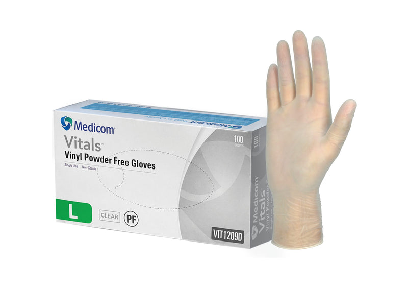 MEDICOM POWDER FREE CLEAR VITALS VINYL GLOVES (PK OF 100)