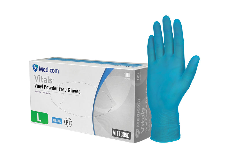 MEDICOM POWDER FREE BLUE VITALS VINYL GLOVES (PK OF 100)