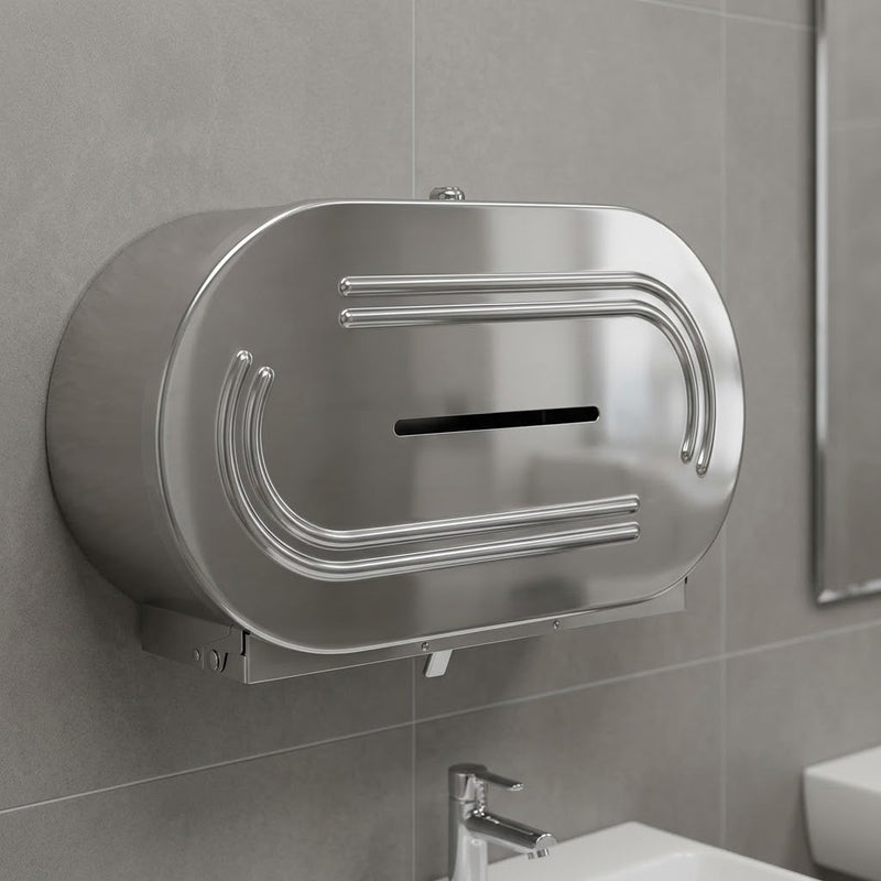 Stainless Steel Jumbo Toilet Roll Holder - Double