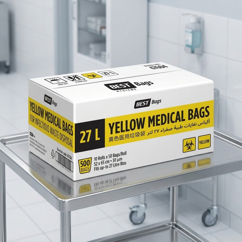 27L Yellow Clinical Waste Bags Roll (CTN 10) | Hazardous Medical Waste Bags