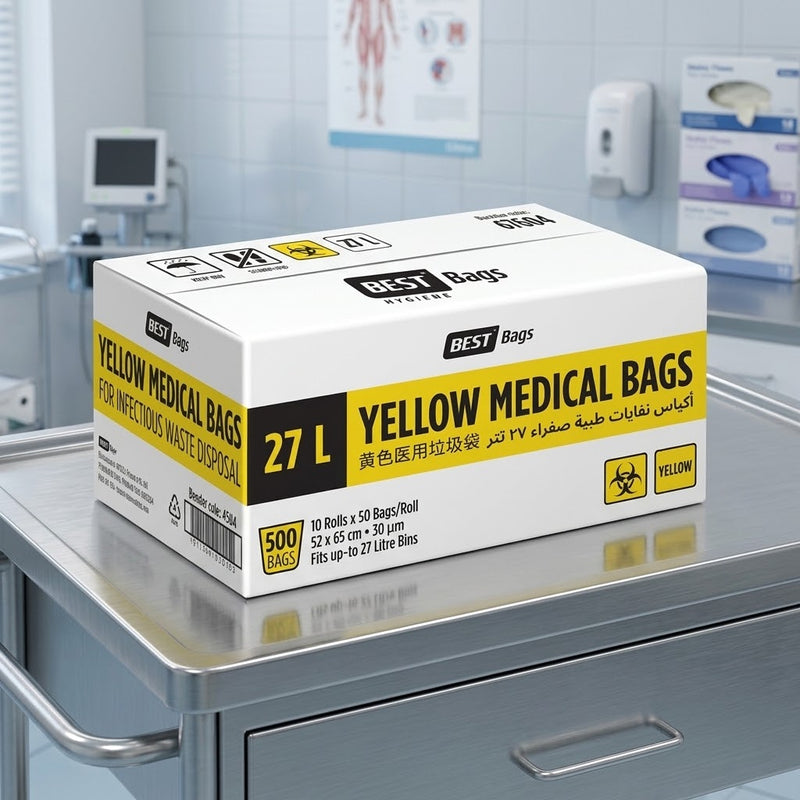 27L Yellow Clinical Waste Bags Roll (CTN 10) | Hazardous Medical Waste Bags