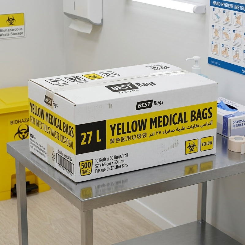 27L Yellow Clinical Waste Bags Roll (CTN 10) | Hazardous Medical Waste Bags