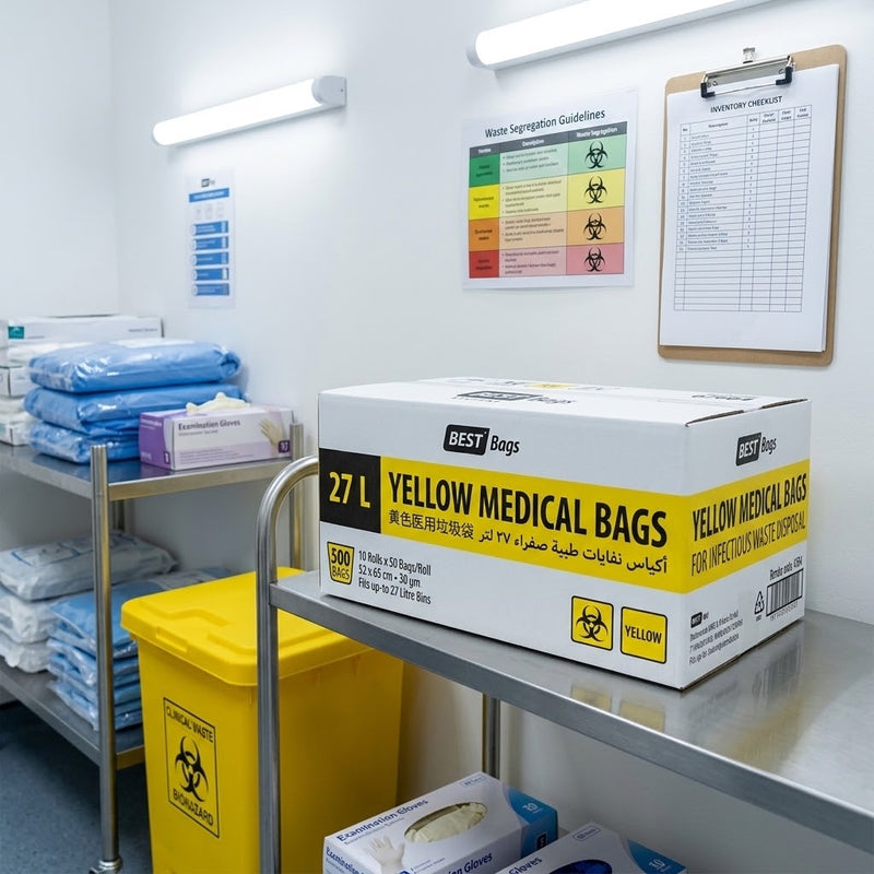 27L Yellow Clinical Waste Bags Roll (CTN 10) | Hazardous Medical Waste Bags