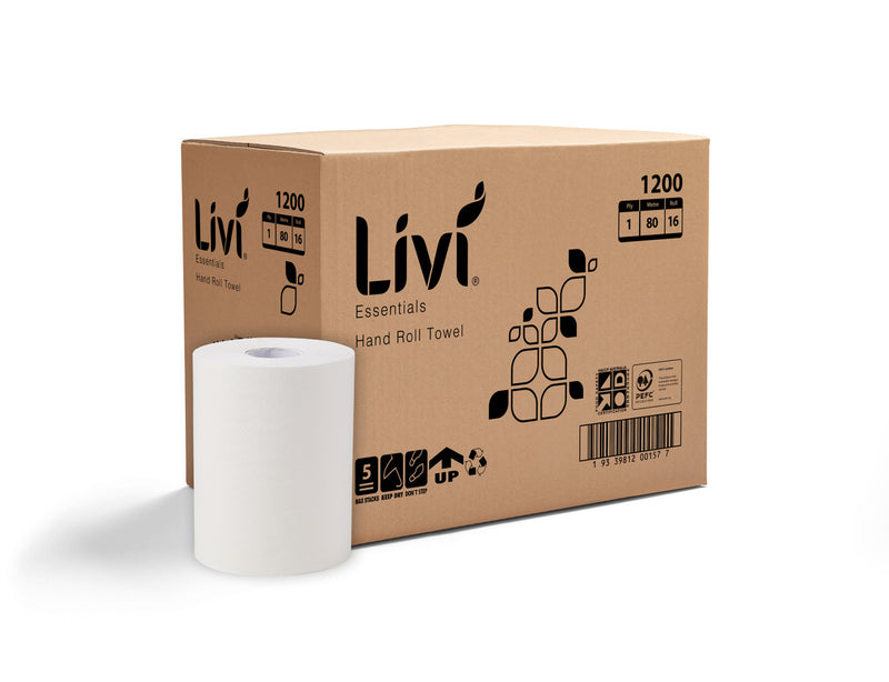 LIVI ESSENTIALS 1PLY HAND TOWEL ROLL 80M (CTN 16)