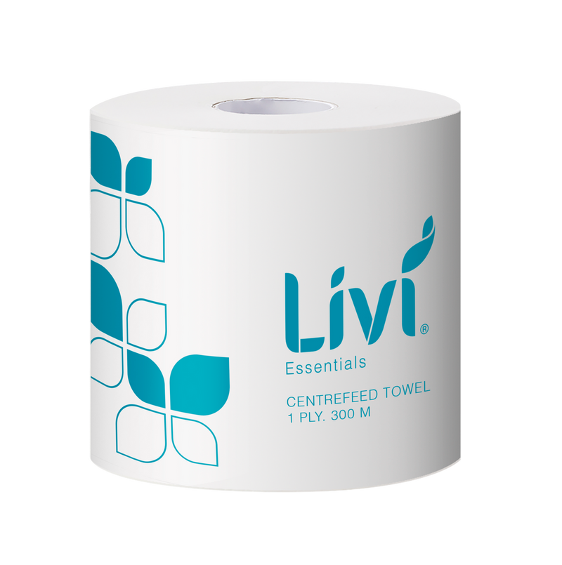 LIVI ESSENTIALS 1PLY CENTREFEED HAND TOWEL ROLL (CTN 4)
