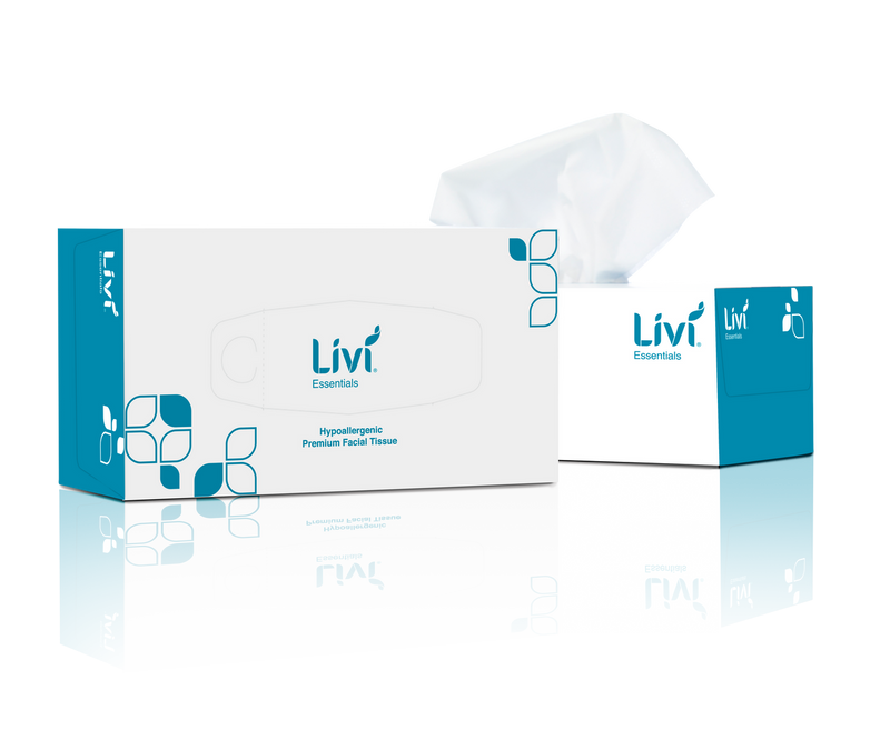 LIVI ESSENTIALS 2PLY HYPOALLERGENIC FACIAL TISSUES (CTN 30 - 200 SHEETS)