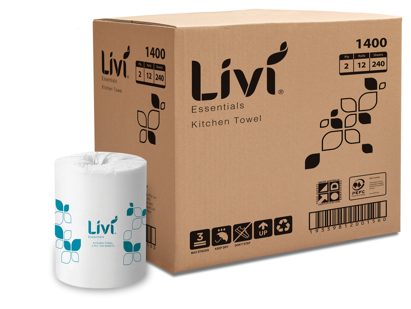 LIVI ESSENTIALS 2PLY KITCHEN TOWEL ROLL (CTN 12)