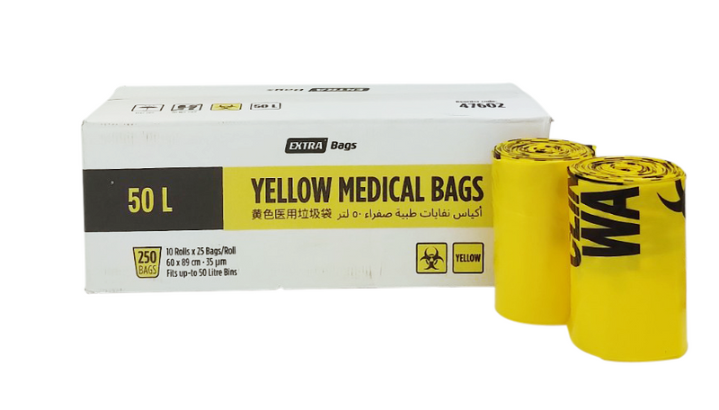 50L Yellow Clinical Waste Bags Roll, 25 Bags