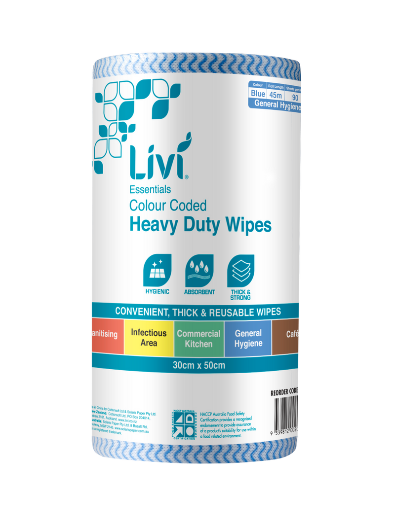LIVI ESSENTIALS 1PLY COMMERCIAL BLUE WIPES (CTN 4)