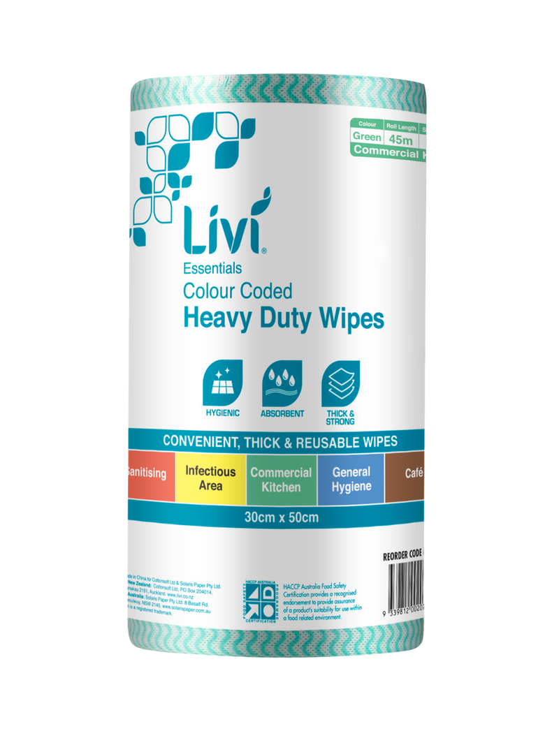 LIVI ESSENTIALS 1PLY COMMERCIAL GREEN WIPES (CTN 4)
