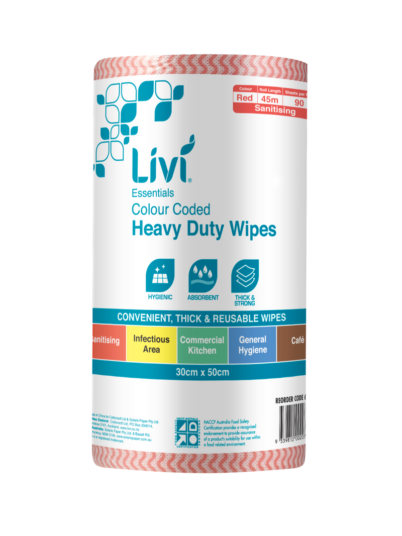 LIVI ESSENTIALS 1PLY COMMERCIAL RED WIPES (CTN 4)