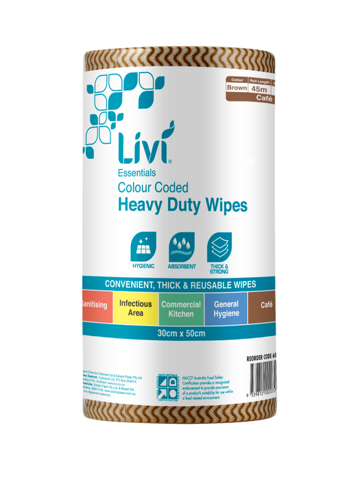 LIVI ESSENTIALS 1PLY COMMERCIAL BROWN WIPES (CTN 4)