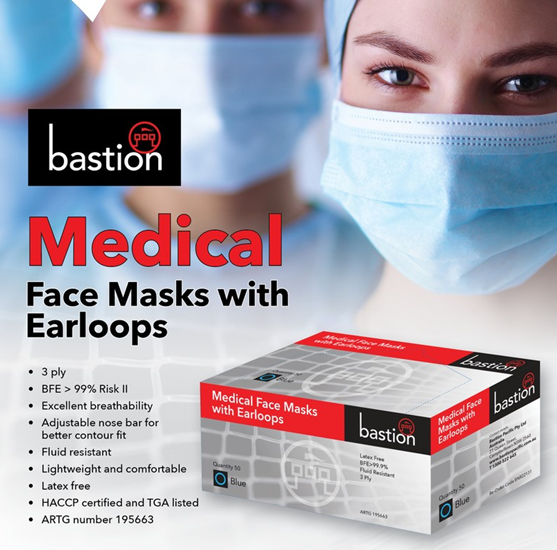 Bastion Surgical Face Mask (Blue - CTN 50)