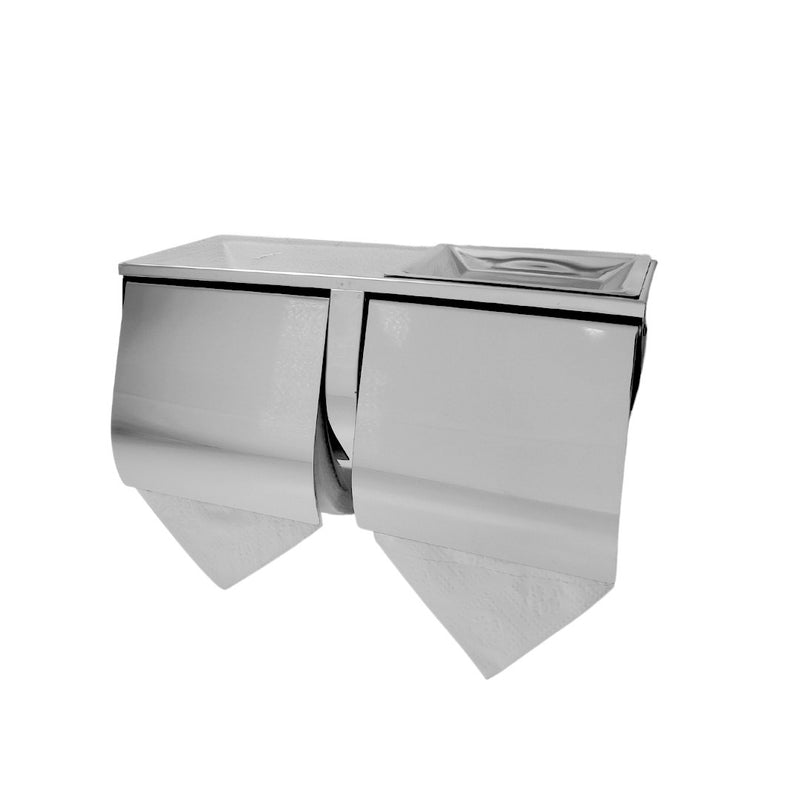 Dolphy Double Toilet Roll Holder with Shelf & Cover (Stainless Steel) | Commercial Toilet Paper Dispenser Australia