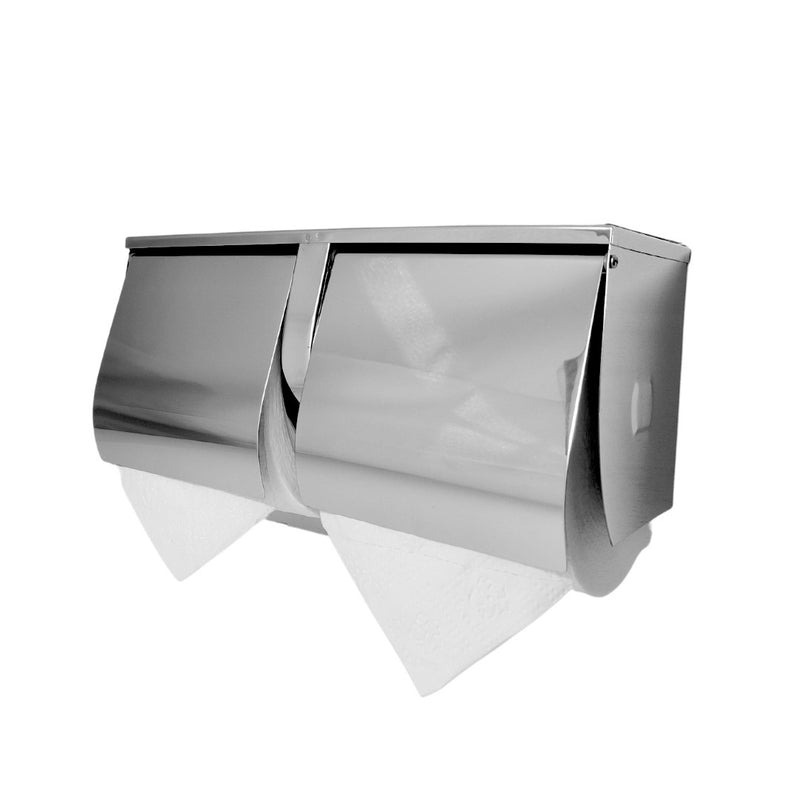 Dolphy Double Toilet Roll Holder with Shelf & Cover (Stainless Steel) | Commercial Toilet Paper Dispenser Australia