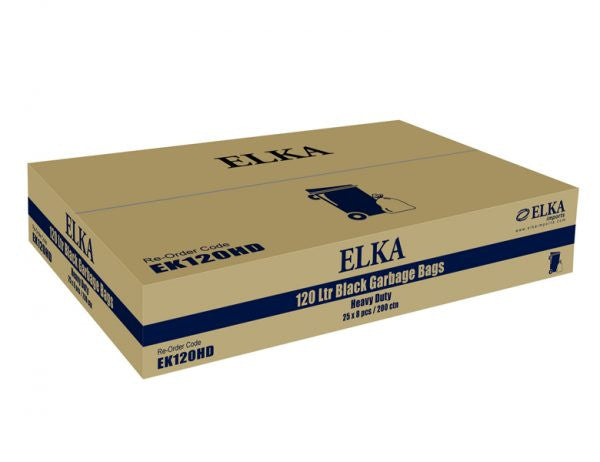 Elka 120L Black Heavy Duty Garbage Bags (CTN 200)