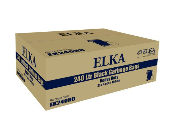 Elka 240L Black Heavy Duty Garbage Bags (CTN 100)