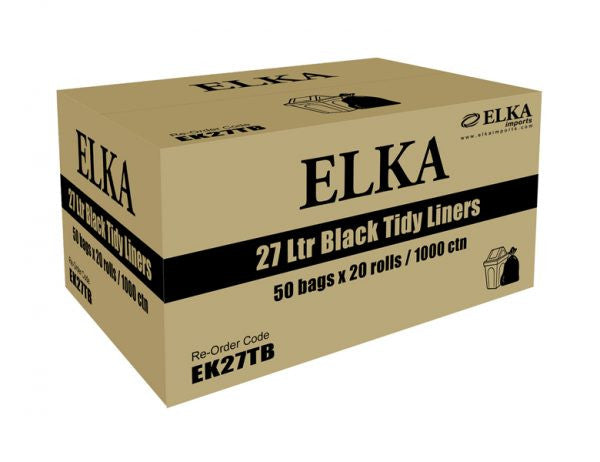 Elka 27L Black Bin Liners – 20 Rolls x 50 (CTN 1000)