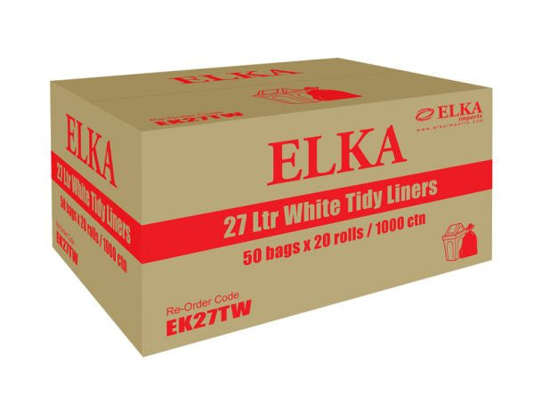 Elka 27L White Tidy Bin Liners (CTN 1000)