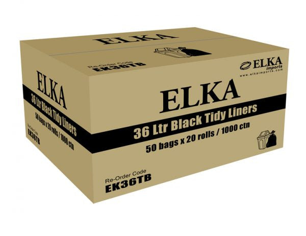 Elka 36L Black Tidy Liner Bags – Carton of 1,000