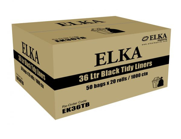 ELKA 36L BLACK TIDY LINER BAGS CARTON OF 1000
