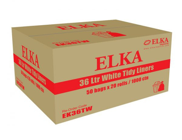 ELKA 36L WHITE TIDY LINER BAGS CARTON 1000