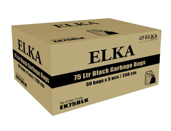 ELKA 75L BLACK GARBAGE BAGS (CTN 250)