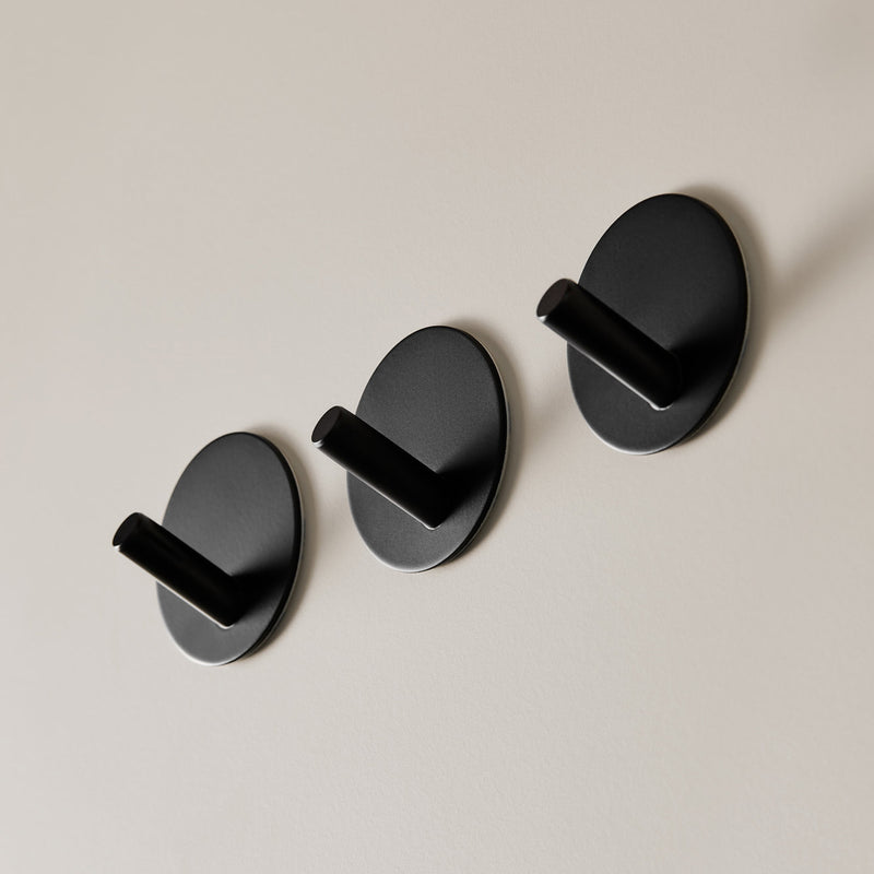 Designstuff Self-Adhesive Hook, Pack of 3 – Matte Black
